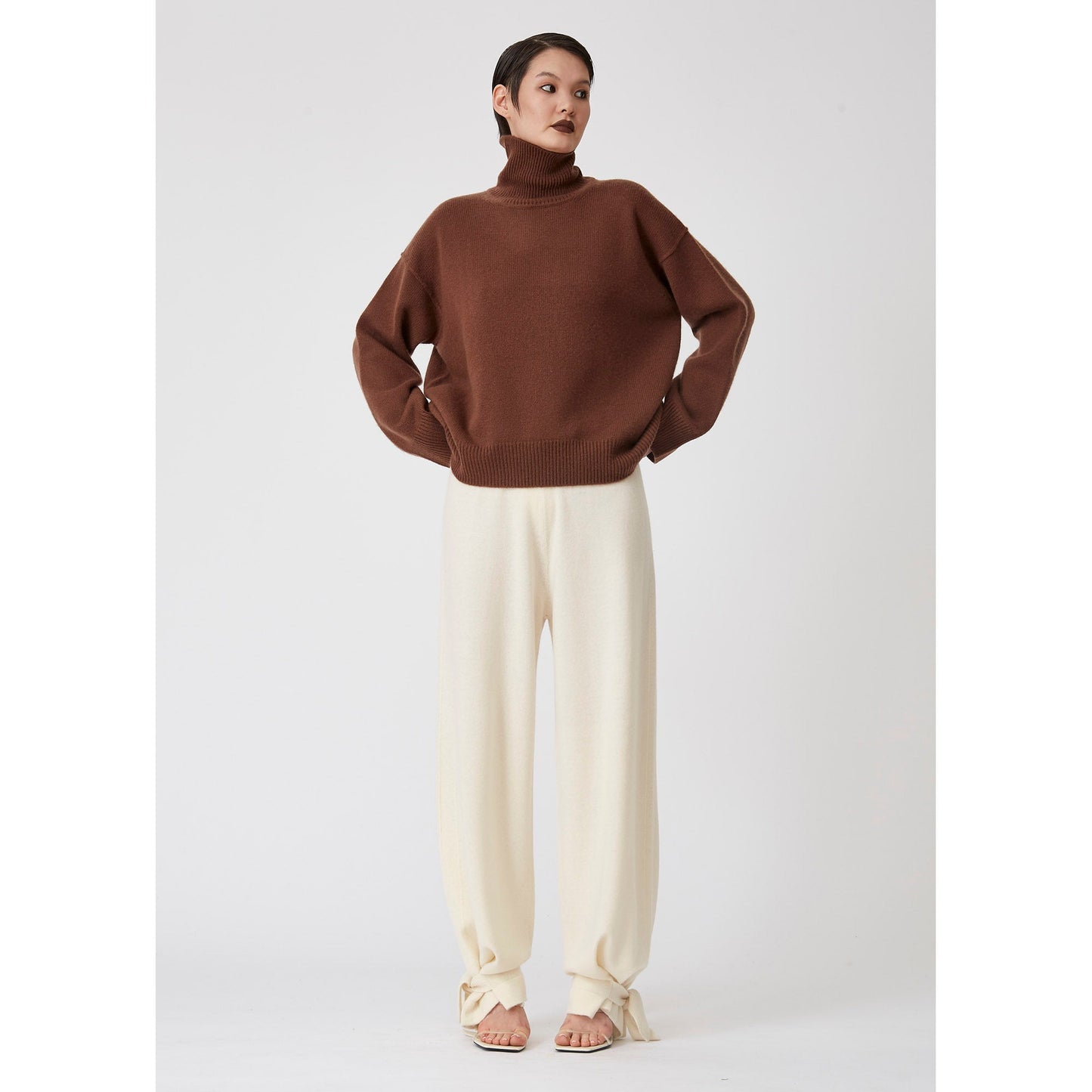 Chocolate Brown Oversized Roll Neck Cashmere Jumper