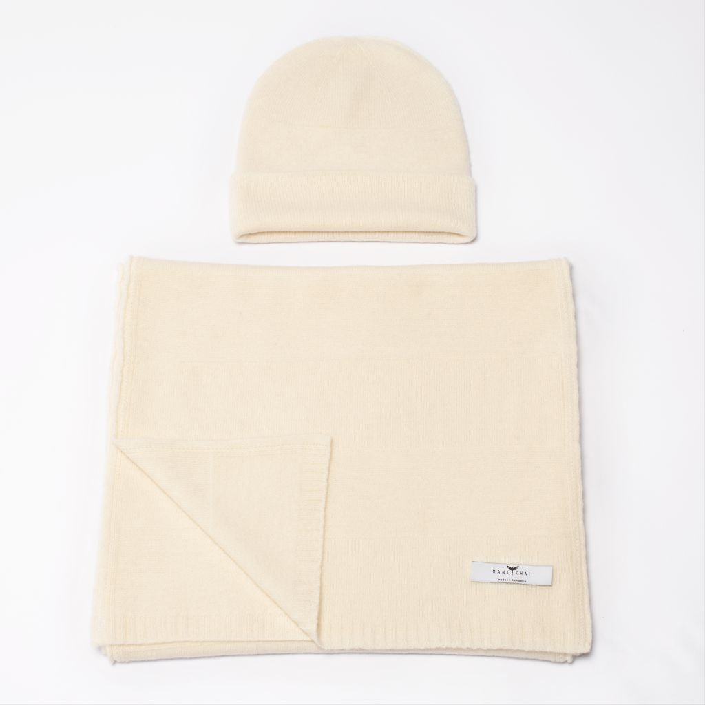 White 2 Way Knit Cashmere Hat