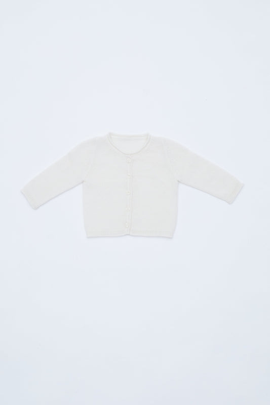 front flat lay of white baby cashmere cardigan